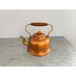 Vintage Metawa Copper & Brass Tea Kettle Lid Wood Handle Made in Holland Stamp M